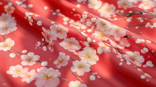 绯红樱花布 浪漫花色纹理