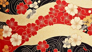 日式繁花波浪纹传统图案