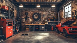 复古风汽车修理车间场景