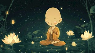 小沙弥夜中静修赏莲花