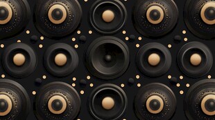 黑色背景下的金色音响阵列