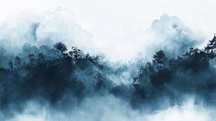 水墨云雾山林意境图