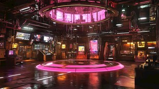 未来科幻风格的霓虹室内场景