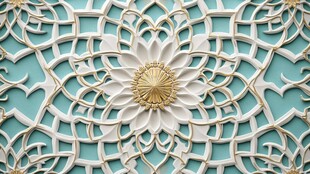 蓝底金白花纹立体装饰图案