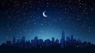 月夜下的城市星空剪影