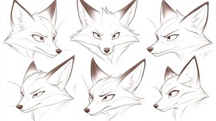 狐狸头部多角度绘画参考