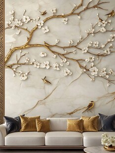 中式金枝玉花背景墙装饰