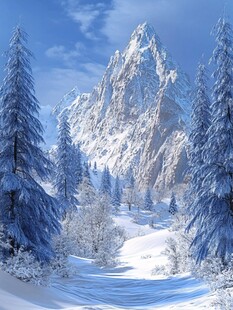 冬日雪山松林绝美景观