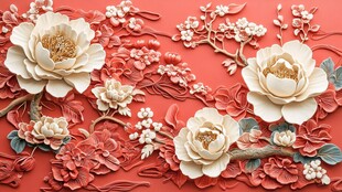 中式浮雕花卉装饰艺术