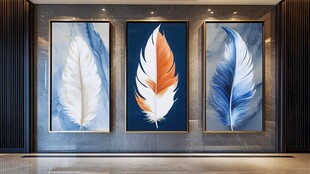 三幅羽毛挂画 现代风装饰