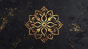 金色曼陀罗花纹黑色背景图