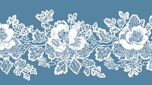 蓝底白色精致花卉花边