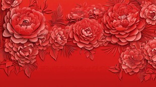 红色剪纸风盛开牡丹背景