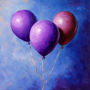 紫色气球梦幻油画