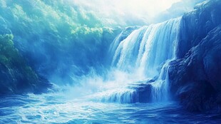 梦幻蓝调森林瀑布景观