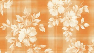 橙底白花格纹花卉图案