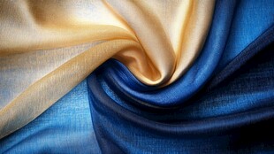 蓝黄交织丝绸织物纹理