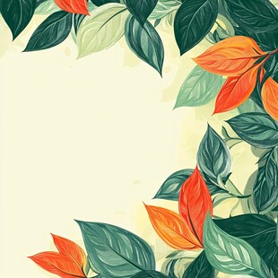 多彩叶片边框装饰插画