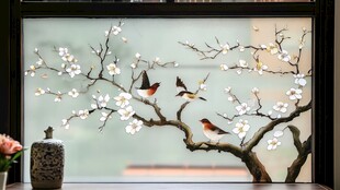 中式花鸟屏风雅致美景