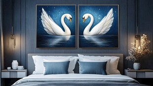 双天鹅装饰画点亮温馨卧室