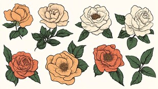 复古风多彩玫瑰花插画