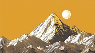 金黄月色下的巍峨雪山