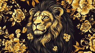 金色雄狮与繁花图案