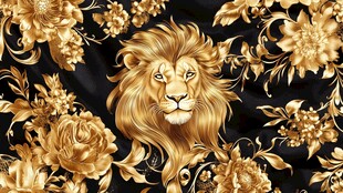 金色雄狮花卉华丽图案