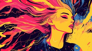 飘逸彩发的梦幻女性形象