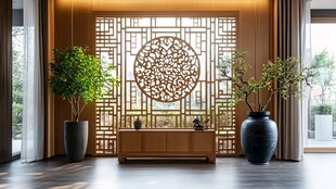 中式屏风玄关雅致绿植景