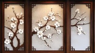 中式梅花木雕屏风装饰