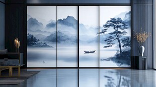 中式山水屏风 雅致室内景