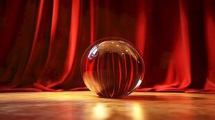 红幕前的透明条纹水晶球