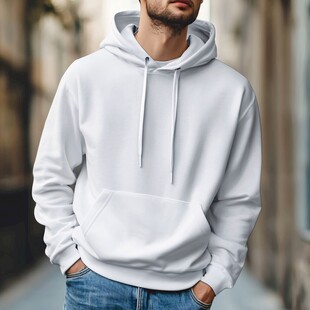 男士白色连帽卫衣时尚展示