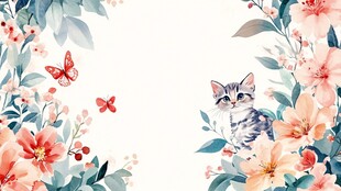 猫咪戏蝶于繁花之间