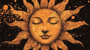 神秘闭眼太阳艺术插画