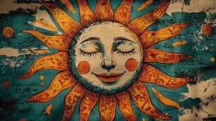 复古风微笑太阳手绘图案