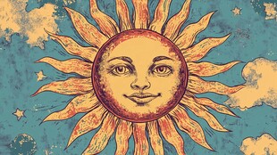 手绘复古风格太阳插画