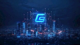 科技城市中的发光标志