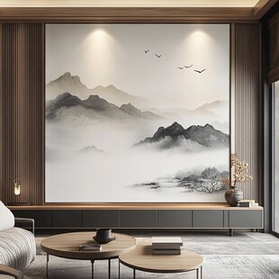 中式客厅水墨山水背景墙