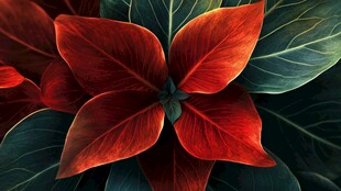 艳丽一品红叶片特写