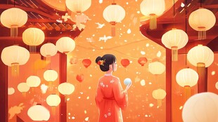 古风女子赏灯会唯美场景