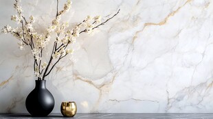 大理石背景的花瓶插花摆件