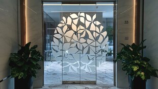 精致花叶图案玻璃门设计