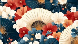日式花卉与折扇图案设计