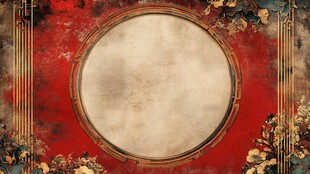 中式复古红底圆形装饰背景