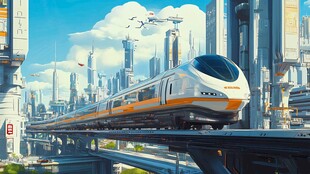未来都市中的高速磁悬浮列车