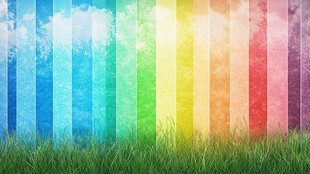 彩虹色条纹草地梦幻背景