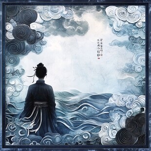 古风男子临海凝望云海