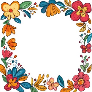 多彩手绘花卉方形边框